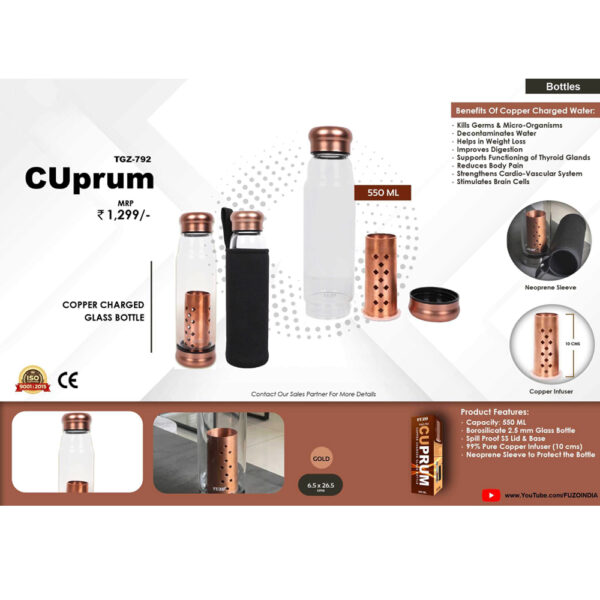 Copper Charged Glass bottle