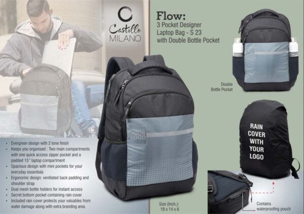 3 Pocket designer Laptop Bag - S23 With Double Bottle Pocket